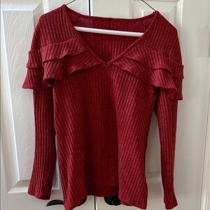 Elegant V-Neck Ruffled Sweater